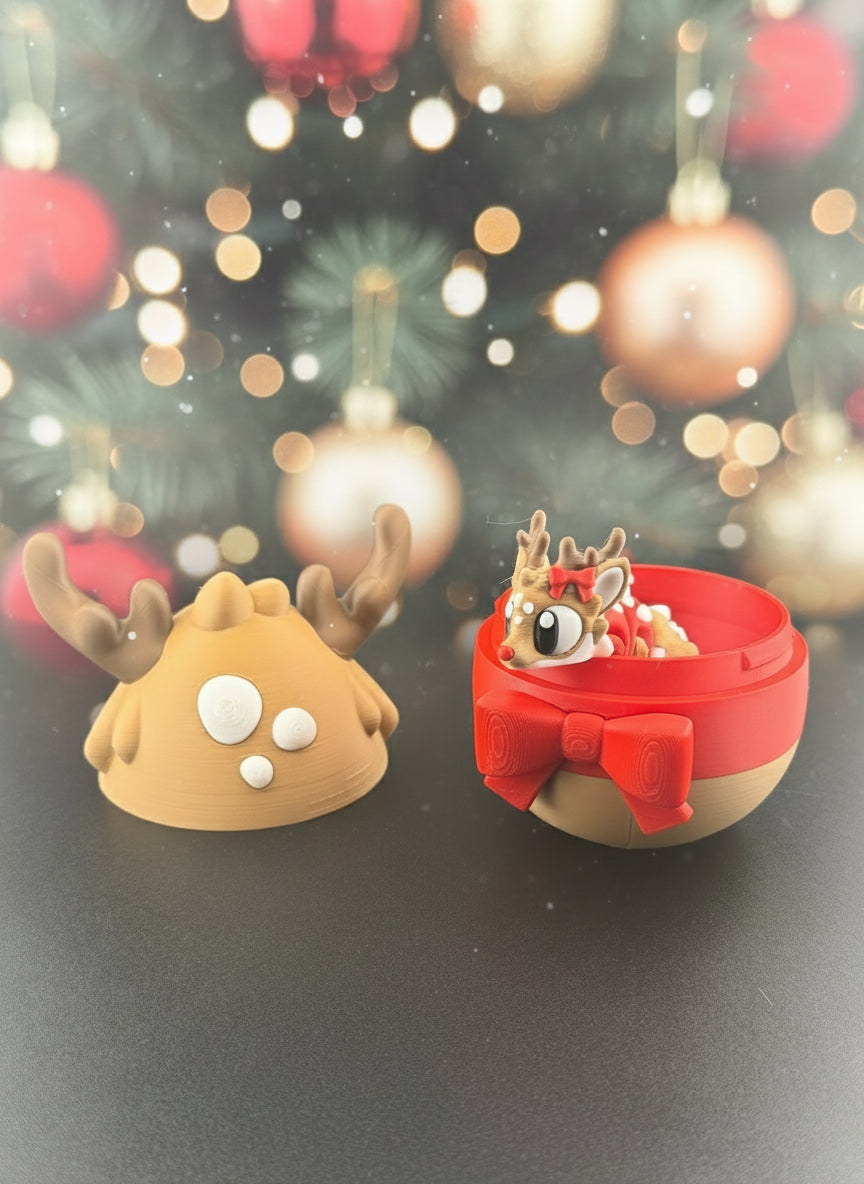 3D Printed Miniature Articulated Christmas Reindeer Dragon And Egg Set