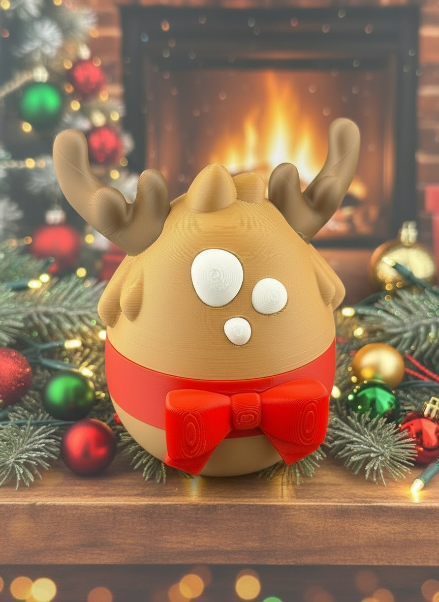 3D Printed Miniature Articulated Christmas Reindeer Dragon And Egg Set