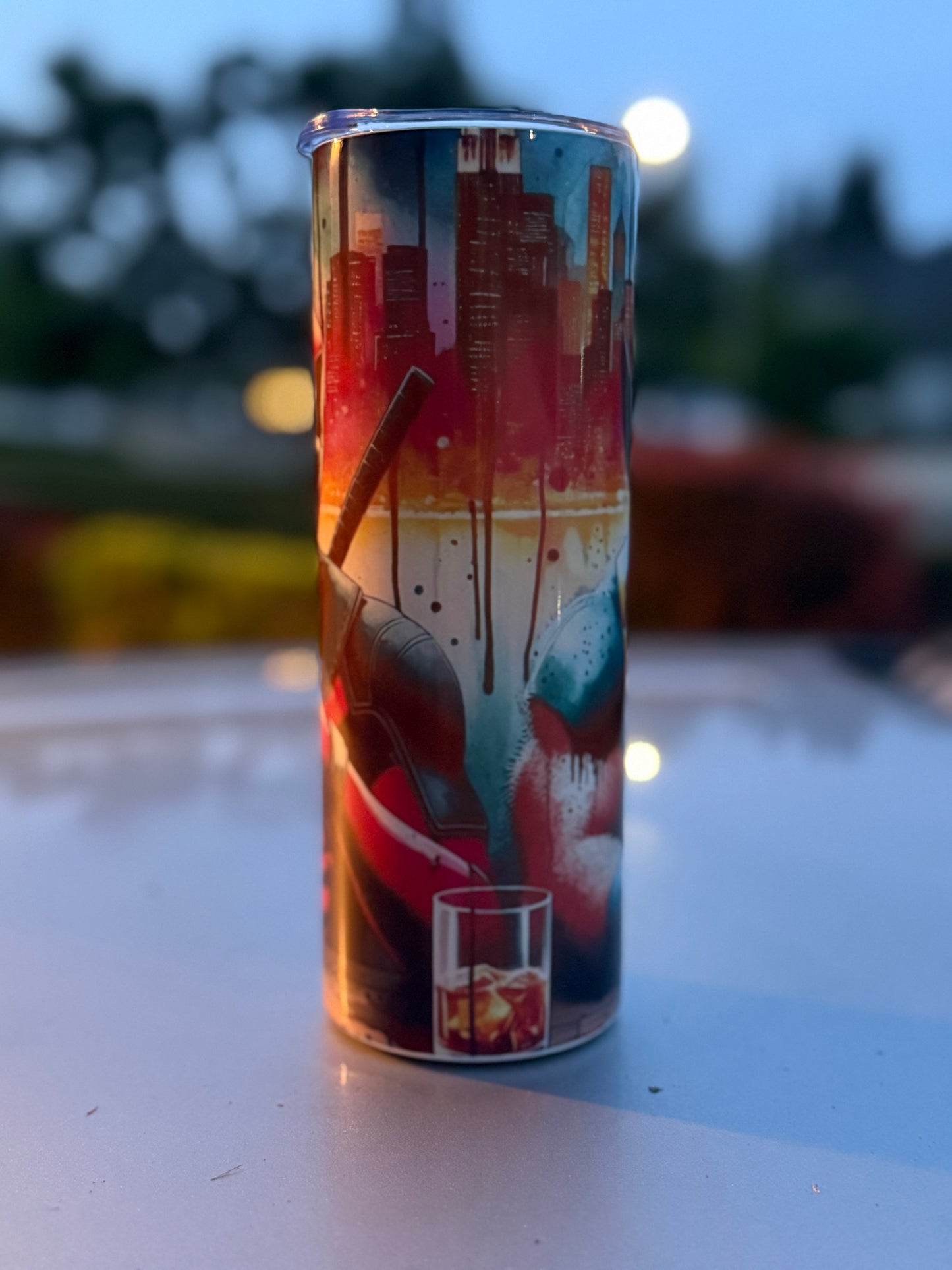 Deadpool and Wolverine Enjoying a Drink 20oz Skinny Tumbler