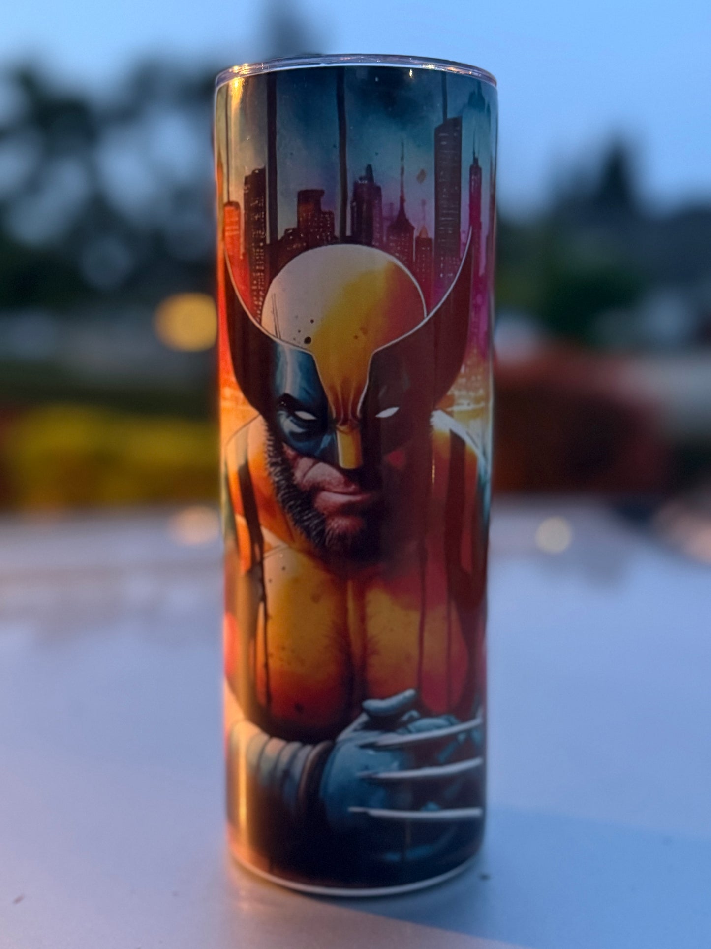 Deadpool and Wolverine Enjoying a Drink 20oz Skinny Tumbler
