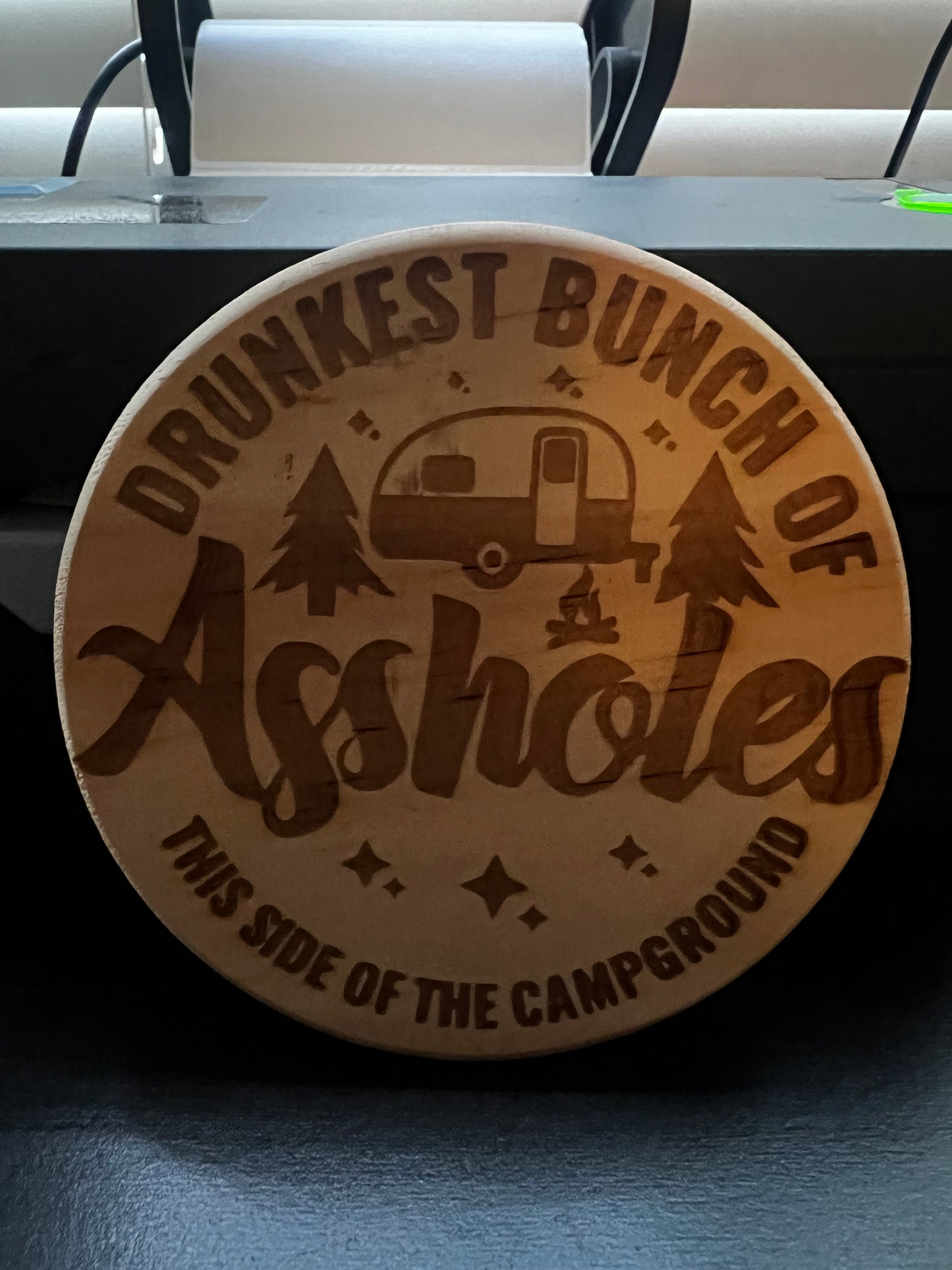 4” Laser Engraved Round Wooden  amping Coasters (set of 4) great gift for everyone