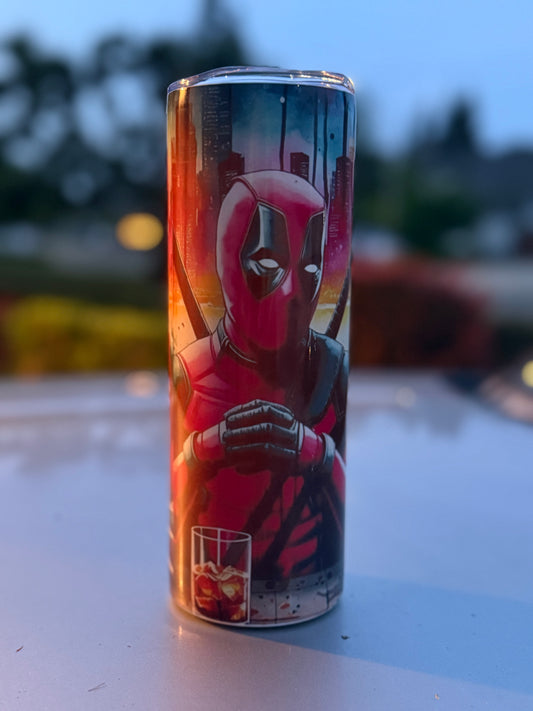 Deadpool and Wolverine Enjoying a Drink 20oz Skinny Tumbler